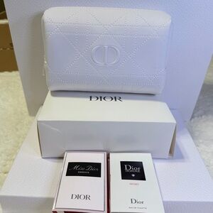 Dior White Quilted Pouch with Fragrance Duo